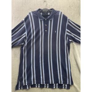 POLO GOLF Ralph Lauren Shirt Mens 2XL Blue Striped Cotton